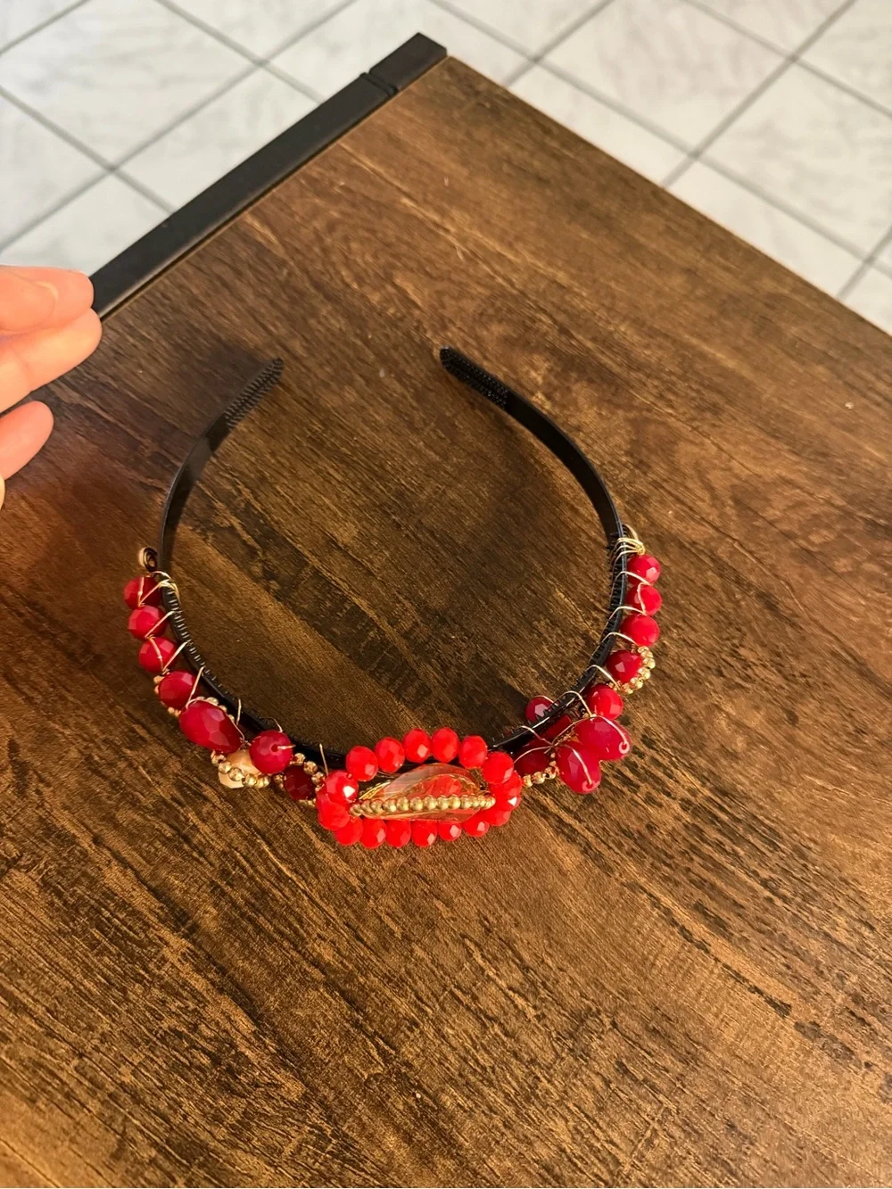 Embellished Red Crystal and Bead Headband